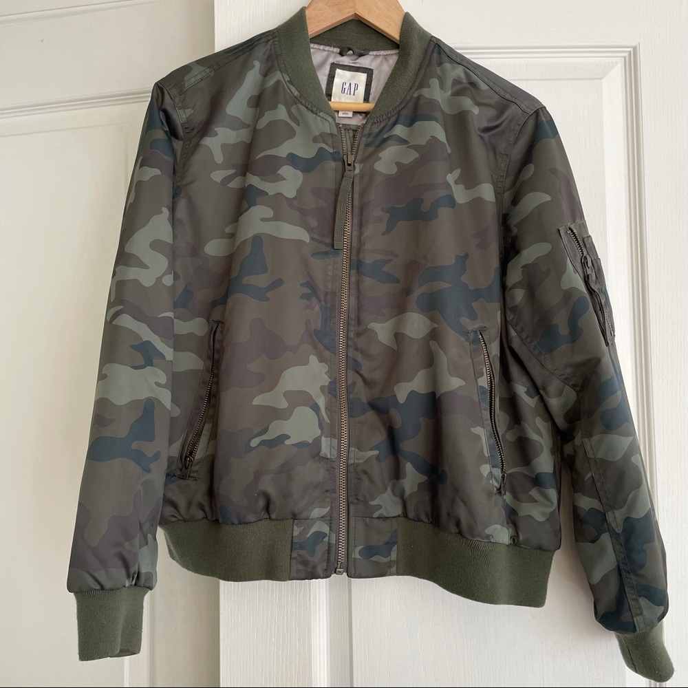 Gap Bomber Jacket Camo Green Nylon Size Large